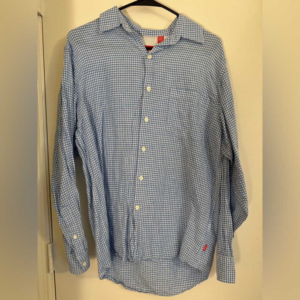 Izod Light Blue Checkered Mens Dress Shirt